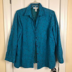 Sag Harbor Embroidered Womens Shirt XXL‎ Turquoise Teal Long Sleeve Naturecore
